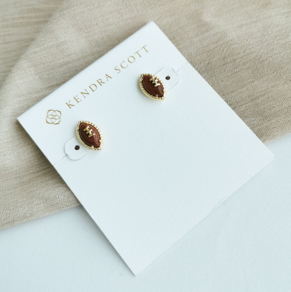 Kendra Scott Football Stud Earrings - Gold Orange Goldstone - Picture 3 of 3